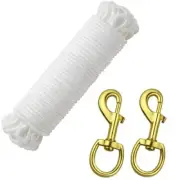 EKEV 1/4" Diameter 50 Ft Flag Pole Rope with 2 Pcs Swivel Snap Hooks -