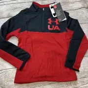 Under Armour Youth XS (6) Black Red Fleece Pullover Quarter Zip NEW