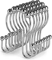 Goowin Shower Curtain Hooks, 12 Pcs Shower Curtain Rings, Stainless Steel Silver Shower Curtain Hooks Rings Rust Proof, Smooth Sliding Anti-Drop Double Shower Hooks for Shower Curtain, Rods (Chrome)