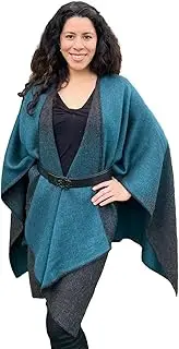 [Alpaca Origins] Women's 100% Baby Alpaca Poncho Reversible Wraps Aurora Boreal in Jacquard Technique with Handmade Finishing Ruana Shawl Cape