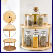 2-Tier Bamboo Kitchen Rotating Spice Condiment Storage Rack Bathroom Swivel Tray