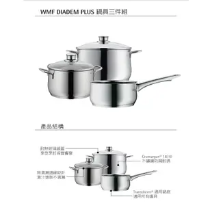【德國WMF】DIADEM PLUS鍋具三件組(高身湯鍋20cm+24cm+單手鍋16cm)《WUZ屋子》