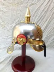 Pickelhaube Spike WWI German Steel & Brass Prussian Fr Badge Officer Helmet Gift