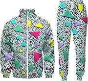 [POCHY] 80s Track Suit Retro,90s Men's Tracksuits Outfit 2 Pieces Jacket and Pants,Men Jogging Suits Sets,90S Outfit Track Suits for Men Women Sportswear Athletic Hip Hop Costumes Disco Windbreaker Costume