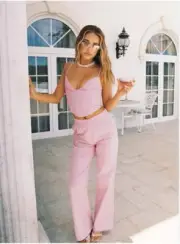 NWT $120 Princess Polly Avon Corset Top and Wide Leg Avon Pants Set Pink