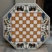 24'' white Marble Chess Table Top Pietra Dura Inlay Children Game Kids c37