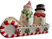 GANZ Christmas Salt & Pepper Shaker Set Snowmen on Candy Cane Sleigh Novelty