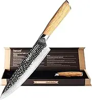 hecef 8 Inch Chef Knife Damascus Professional Japanese Knife, High Carbon Damascus Stainless Steel Kitchen Knife with Ergonomic Olive Wood Handle, Sharp Cooking Knife with Gift Box