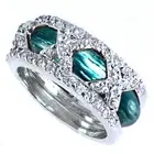 DESIGNER REPLICA RING SET_3-X_CZ / TURQUOISE / TEAL ENAMEL_SZ-10 __925 NF Silver