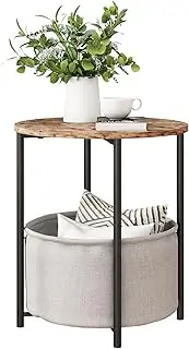 VERFARM Coffee Table with Storage, Modern Side Table End Table with Fabric Basket, Round Center Table Sofa Table Nightstand with Metal Frame for Living Room, Bedroom, Bedside, Brown