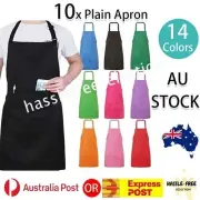 10x Plain Kitchen Apron Cooking Butcher Chef Washable Waiter Pocket Cafe Craft