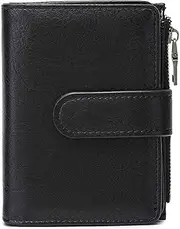 [Yonynn] Womens Wallet, Leather RFID Blocking Bifold Zipper Pocket Wallet Card Case Purse with ID Window, Black, Womens Wallet