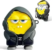HooYiiok Cute Cartoon Character Airpods Case for 2nd/1st, Anti-Fall Soft Silicone Airpods 1&2nd Generation Case Cute, Funny Kawaii Fashion Cartoon 3D Case for AirPods 1&2nd with Keychain (Yellow)