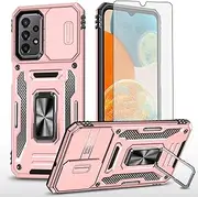 [Asuwish] Phone Case for Samsung Galaxy A23 5G/4G with Tempered Glass Screen Protector and Slide Camera Cover Magnetic Ring Holder Kickstand Cell Accessories Gaxaly A 23 23A 6.6 inch Women Men Rose Gold