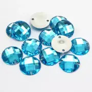 100 Blue Flatback Acrylic Rhinestone Round Sewing Button 14mm Sew on beads