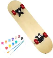 QSTDGVPW Blank Skateboard Deck, Kids DIY Skateboard, Blank Graffiti Child Wooden Deck Longboard with 12 Color Paint Set