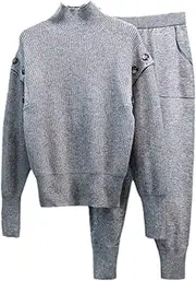 [UIOKLMJH] Winter 2 Piece Set Women Tracksuit Suit Autumn Fashion Long Sleeve Knitted Sweater+Casual Pants Two Piece Set