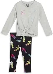 [PUMA] Infant Girls Two-Piece Long Sleeve & Leggings Set Athletic Tops Casual Leggings - Black, Grey