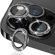 TIUYAO Camera Lens Protector for iPhone 16 Pro Max/iPhone 16 Pro, Tempered Glass Camera Lens Protector Aluminum Alloy Lens Ring Camera Cover Fit for iPhone 16 Pro/Pro Max (Glitter Black)