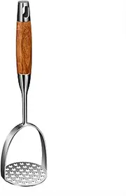 REDANT 13.5" Stainless Steel Potato Masher with Wooden Handle - Heavy Duty Metal Masher for Mashed Potatoes, Avocado, Beans & Sweet Potato - Commercial & Home Kitchen Utensil (Dishwasher Safe)