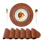PU Leather Placemats Set of 6,15" Round Washed Cowhide Pattern Table Mats for...