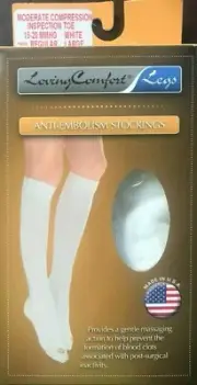 Loving Comfort 15-20 mmHg Knee High Anti-Embolism Stockings, White, Large