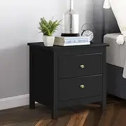 [ALFORDSON] Wooden 2 Drawer Bedside Table, Nightstand Timeless Sofa Side Storage Cabinet Orangiser Side End Table Chest for Bedroom, Living Room and Hallyway (Hamza - Black)