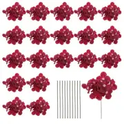 20 Sets Artificial Hydrangea Flower Heads with Stems for Bouquet,Wine Red