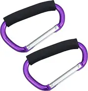 JIALEEY Strong Large Durable Buggy Carabiner Stroller Hooks Mummy Clip Pram Pushchair Grocery or Shopping and Plastic Bags Holder, 2 Pack Purple