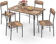 [Giantex] Dining Table Set for 4, 5-Piece Industrial Kitchen Dining Room Furniture w/Wood Rectangular Table, 4 Chairs, Metal Frame, Space-Saving Dinette Set for Small Place Apartment, Breakfast Nook