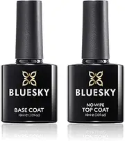 Bluesky 9th Year Anniversary Base Coat and No Wipe Top Coat Gel Nail Polish Set 1, 2 x 10 ml, Clear