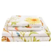 Yellow Floral Printed Sheet Set King Size, 4 Piece Soft Botanical Microfiber ...