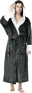 [Generic] Mens Bathrobes with Hood Wrap Style Long Sleeve Lightweight Mid Length Male Spa Lightweight House Coat, Gy1, XX-Large