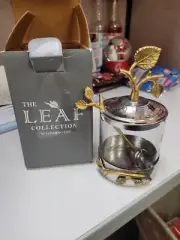Godinger Leaf Jam Honey Jar with Spoon, New in Box