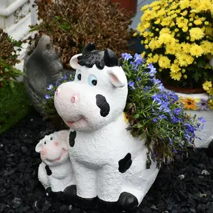 可愛卡通動物雕塑花盆奶牛擺件多肉植物盆栽花園裝飾庭院陽臺布置