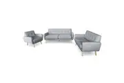 Sarantino 6-Seater Linen Sofa Set Couch Futon - Light Grey