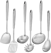 304 Stainless Steel Kitchen Utensils Set, 6 Pcs Metal Professional Cooking Spoons, Kitchen Tools - Wok Spatula, Ladle, Skimmer Slotted Spoon, Pasta Spoon, Serving Large Spoon, Slotted Spatula Tunner