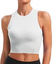 [BAYDI] Women's Sports Bra Without Underwire Bustier Removable Padded Crop Tops High Closed Tank Top Yoga Fitness Soft Bra, White, XXL