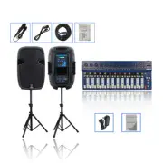 Dual 12" Active Powered Speakers System Universal Adjustable Stands 14CH Mixer