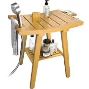 Bamboo Shower Bench Stool for Inside Shower, 2-Tier with Storage Shelf, Water...