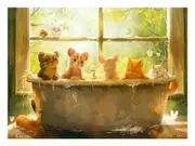 Animals In Bath Tub Canvas Print Wall Art