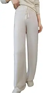 [Generic] Women's 100 Percent Wool Knitted Wide Leg Pants Drawstring High Waist Palazzo Pants Solid Knitted Athletic Sweatpants
