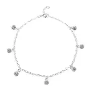 Boho White CZ Dangle Round Charm Beach Foot Sterling Silver Anklet