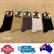3 pairs Premium Mens Cotton Business Socks, Black,Beige,Grey,White,Navy,AU Stock