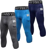 SPVISE 1 or 3 Pack Men's 3/4 Compression Pants Athletic Gym Leggings Running Tights Dry Fit Workout Base Layer Bottoms Pocket