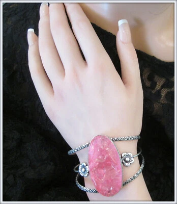 KUNZITE BEAUTIFUL NATURAL GEMSTONE LADIES STUNNING UNIQUE SILVER BRACELET