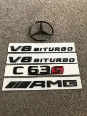 Gloss Black/Red C63s AMG V8 BITURBO Sticker Emblem Badge Package for C63s AMG