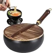 Handmade Iron Fry Pan - Non-stick Wok with Lid, Traditional Large Wok | Durable Kitchen Cookware for Stir-Frying, Frying, Stewing, Authentic Zhangqiu Small Iron Pot, 24cm Cookware
