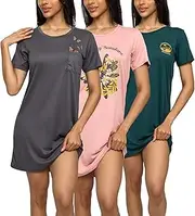 [Real Essentials] 3 Pack: Women's Nightshirt Short Sleeve Soft Nightgown Sleep Dress With Pocket (Available In Plus Size)