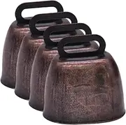 Mipcase 4Pcs Durable Iron Cow Bells Loud Hanging Cattle Bells for Dogs Cats and Pets Loss Noise Maker for Sporting Events Farm Use and Craft Decorations